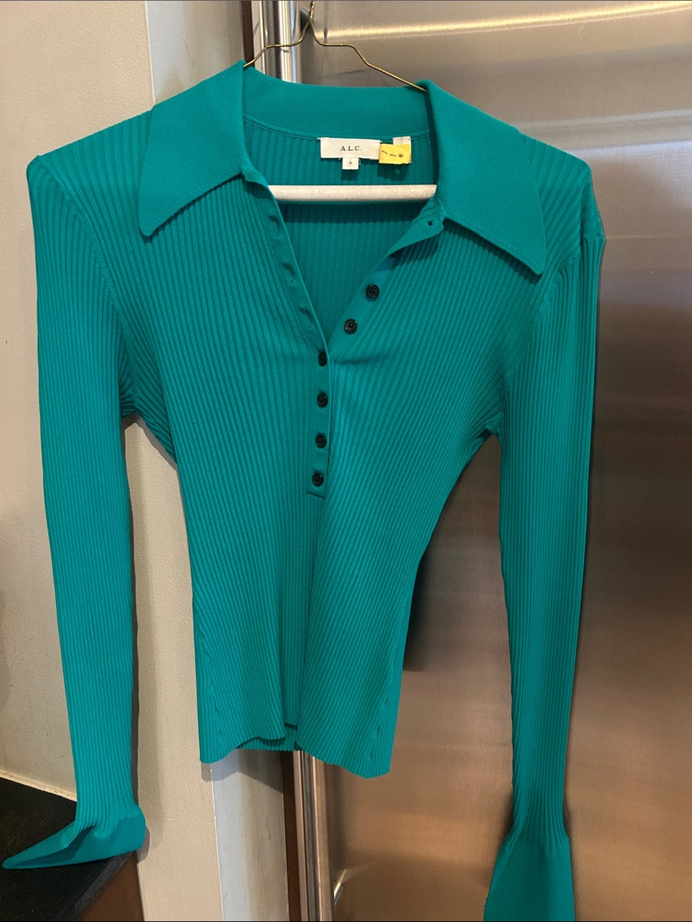 A.L.C. Teal Ribbed Long-Sleeve Polo Top
